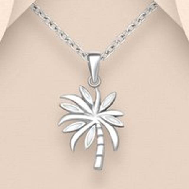 John Greed Tempest Serre Silver Mother of Pearl Palm Tree Necklace For Women - silver