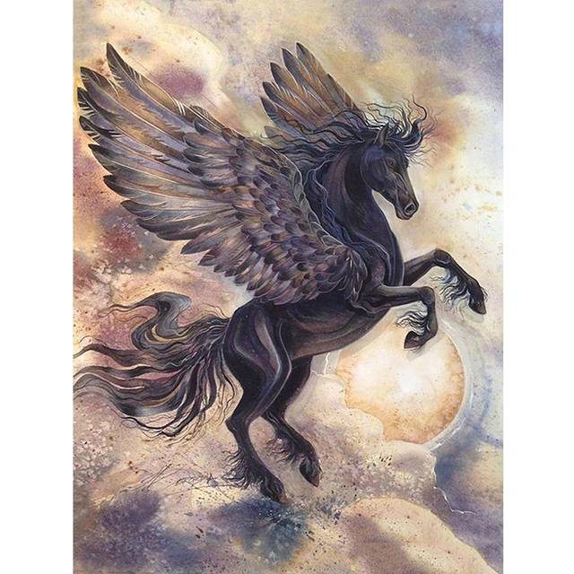 Diamond Mosaic Black Heaven Horse Handmade Gift Full Drill Home Decor Diamond Painting Wall Art 20X30CM