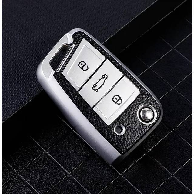 (silver) For Volkswagen VW Polo Golf 7 MK7 Tiguan for Skoda Octavia Kodiaq Karoq for Seat Ateca Car Key Case Cover Bag Keychain Protector