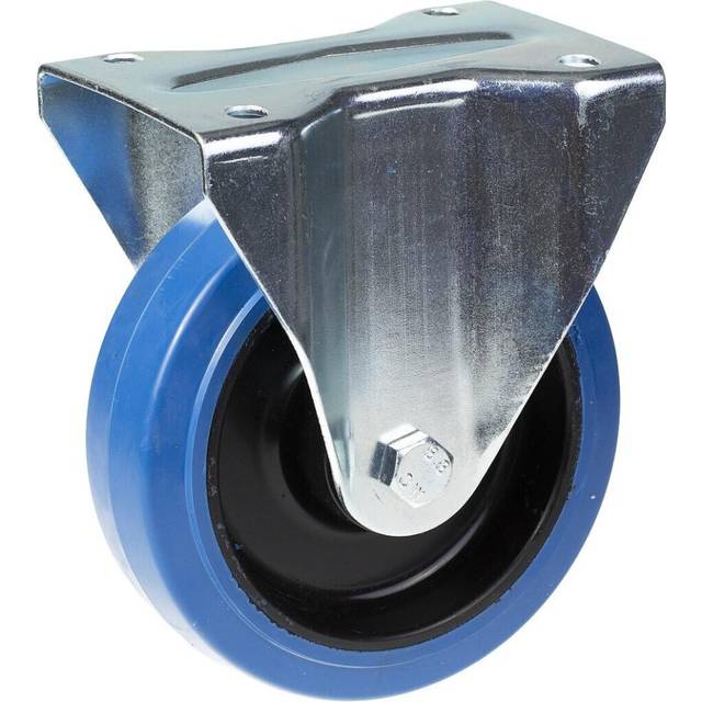 125mm fixed castor with blue elastic rubber on nylon centre wheel