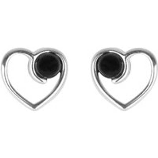 Sterling Silver Whitby Jet Open Heart Bead Stud Earrings