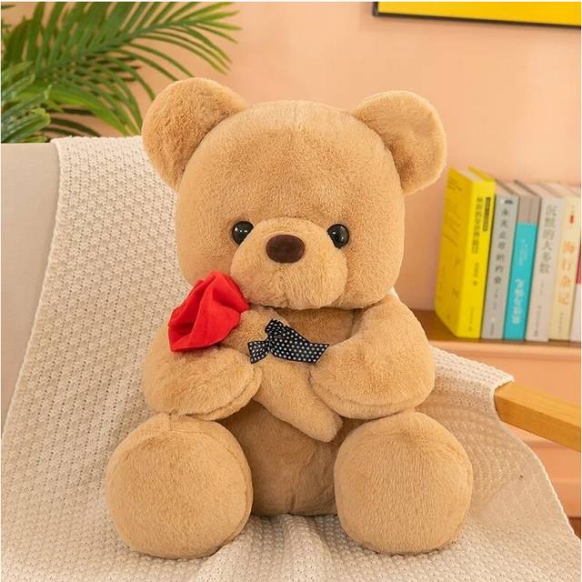 (25CM, 25CM-khaki) Valentine's Day Roses Teddy Bear Animal Plush Toys For Girls Teddy Bear Dolls
