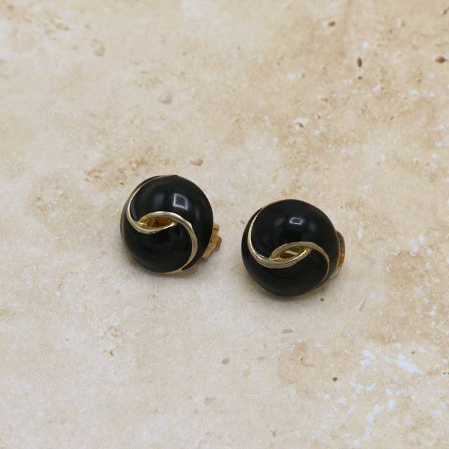 Vintage Woven Enamel Clip-On Earrings - Orelia Vintage - Gold