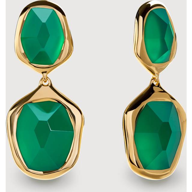 Monica Vinader Odyssey Double Drop Earrings, Green Onyx/Gold