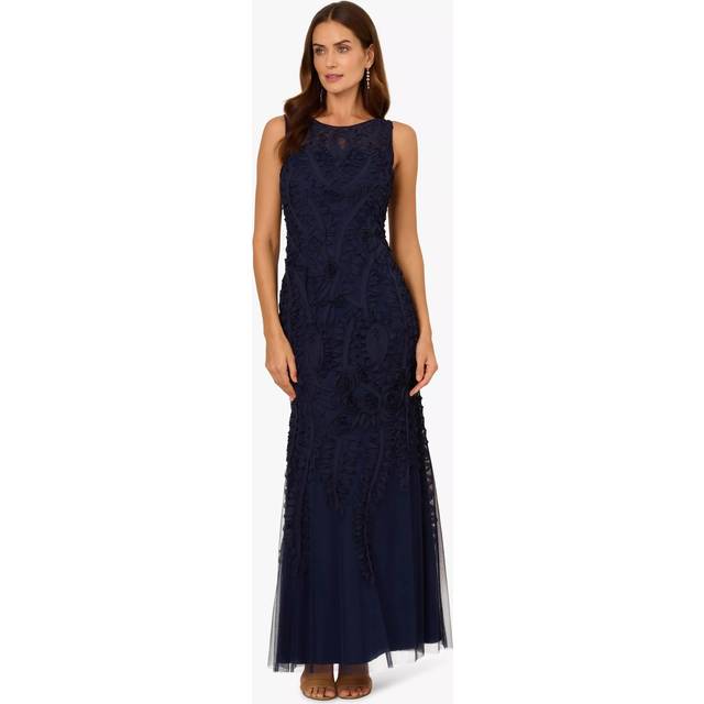 Adrianna Papell Soutache Ribbon Embroidered Dress, Navy Blue