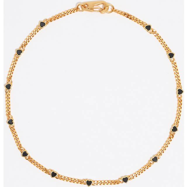 Black stone heart chain necklace - GOLD - UN