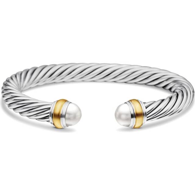 David Yurman - 14kt yellow gold and sterling silver Classic Cable bracelet (7mm) - women - Sterling Silver/14kt Yellow Gold/Freshwater Pearl - M