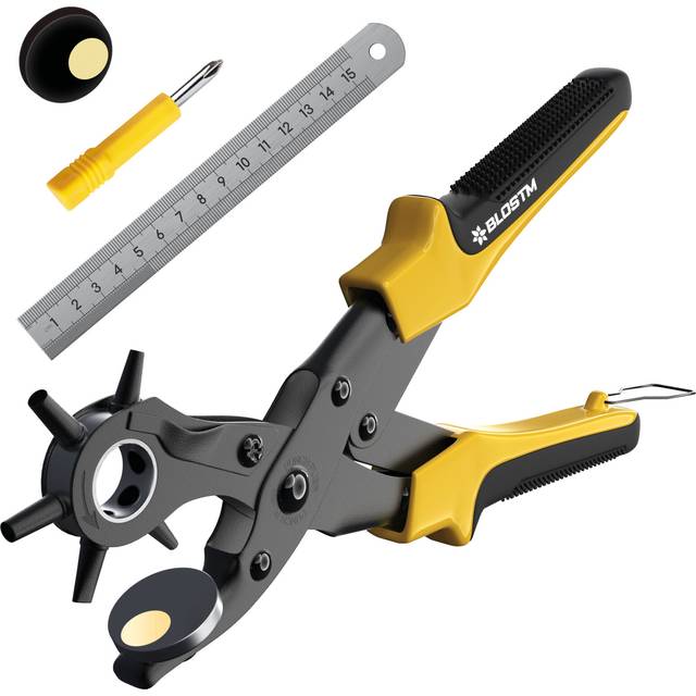 BLOSTM Leather Hole Punch - Belt Hole Puncher Maker Tool Multi Sized Heavy Duty Revolving Eyelet Plier 2mm - 4.5mm For Shoes, Cards, Crafts, Canvas,