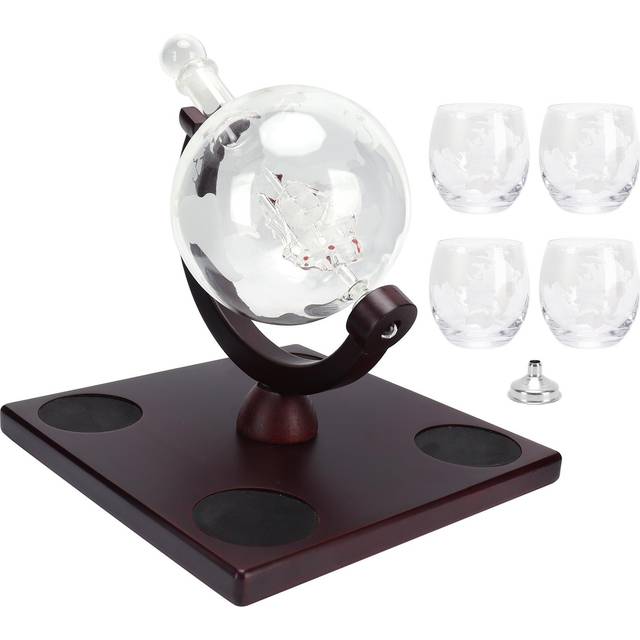 Whiskey Globe Decanter Set Wine Container with 4 Glasses Liquor Dispenser Gift for Men