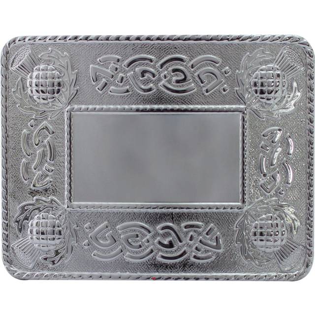 "Kilt Belt Buckle Mens Celtic Thistle Polished Finish 3.5"" x 2.75"" Scottish Made"
