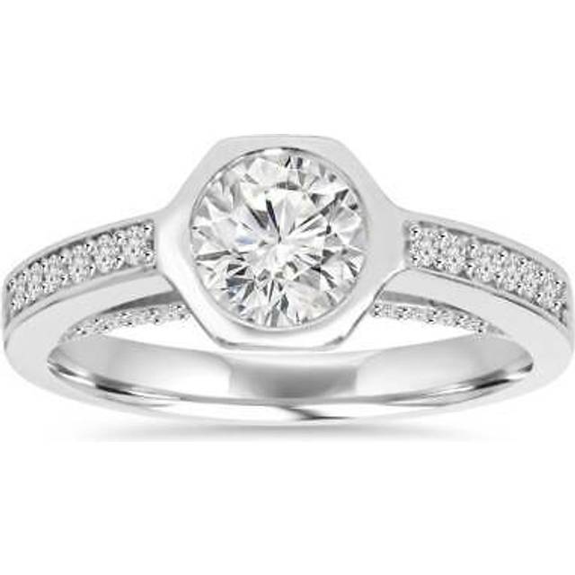 1/10 Caratround Cut Diamond Bezel Engagement Bezel Ring 14 Kt White Gold