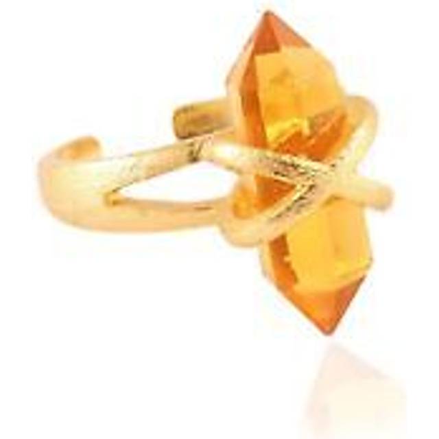 Bullet shape ring yellow citrine quartz gold plating statement adjustable ring