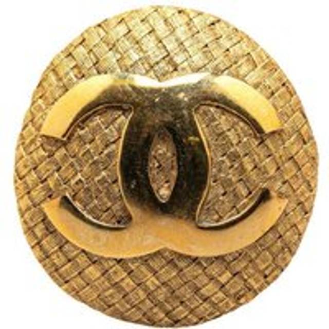 Womens Preloved Vintage CC Logo Button Woven Style Wo - Gold Brooches - Metallics - One Size