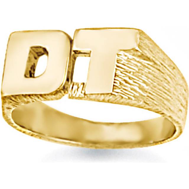 (Q) Jewelco London Unisex Solid 9ct Yellow Gold Personalised Identity Barked Initial Ring