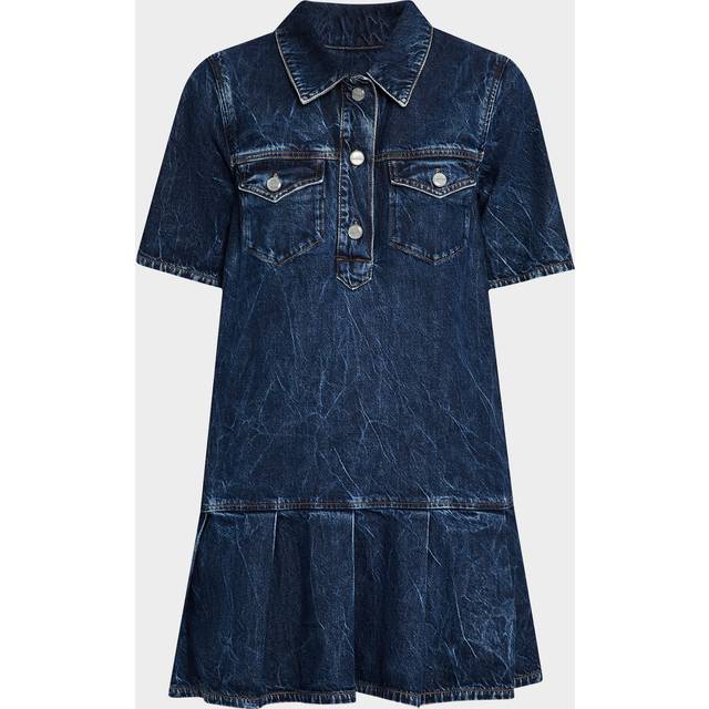 Short-Sleeve Crinkled Denim Mini Dress - MID BLUE STONE - 38 FR (6 US)