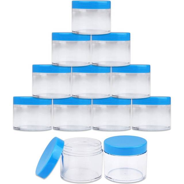 Beauticom 60 grams60 ML (2 Oz) Round clear Leak Proof Plastic container Jars with Blue Lids for Travel Storage Makeup cosmetic Lotion Scrubs creams Oi