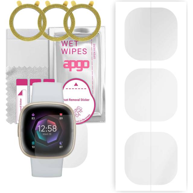 3x apgo Hydrogel Skärmskydd för Fitbit Sense 2, Hydrogel Film, med positioneringsskikt enkel installation