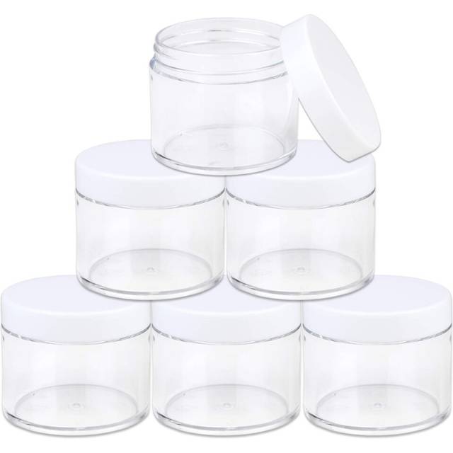 Beauticom 60 grams60 ML (2 Oz) Round clear Leak Proof Plastic container Jars with White Lids for Travel Storage Makeup cosmetic Lotion Scrubs creams O