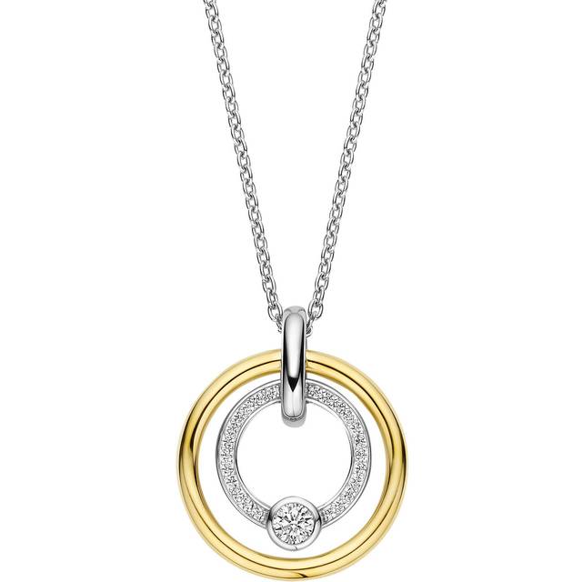 Ti Sento Circles &amp; Cross-Over Gold &amp; CZ Double Circle Necklace