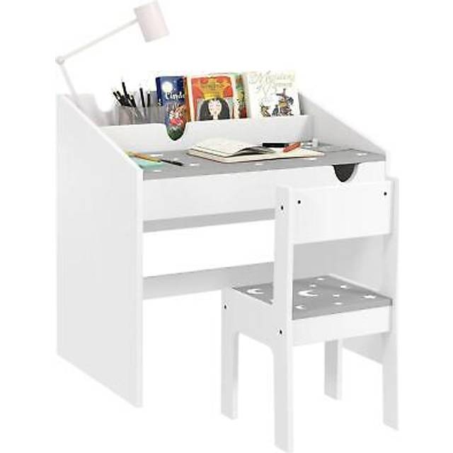 Aiyaplay children study table and chair w/ storage, pull-out drawer, grey