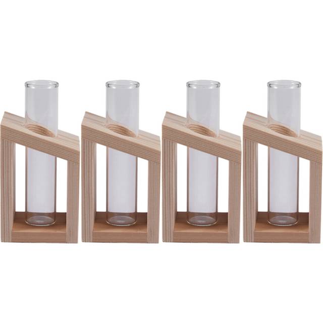 4X Crystal Glass Test Tube Vase in Wooden Stand Flower Pots for Hydroponic Plants Home Garden Decoration