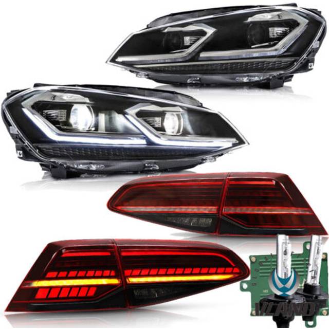 Projector Headlights+red Tail Lights+vland Bulbs For Vw Golf 7.5 Mk7.5 2018-2021