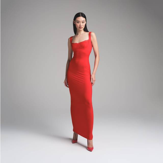 Soft Lounge Lace-Trim Tank Dress - CHERRY - Medium