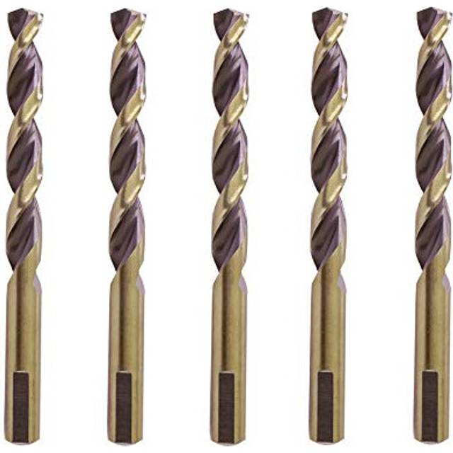 Hss Drill Bit Set 7/16 in. Jobber Twist Parabolic Flute Golden/Black 3-Flat Shank Drill Steel Metal-5Pcs