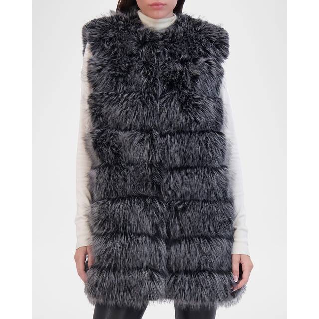 Fox-Like Faux Fur Vest - SILVER - Small