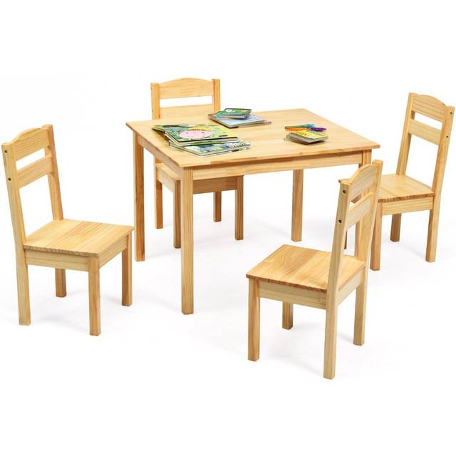 Kids Table and 4 Chairs Set for Toddlers Dining, Drawing, Reading-Natural
