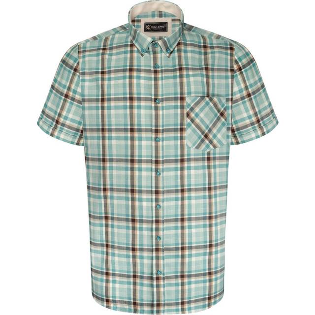 Mens kam large & tall short sleeve premium checked shirt mineral blue 3xl-8xl