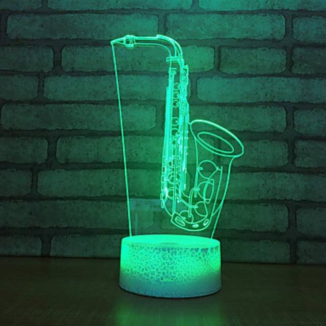 3D Saxphone Night Light Lamp Illusion Night Light 7 Color Changing Touch Switch Table Desk Decoration Lamps Gift with Acrylic Flat ABS Base USB