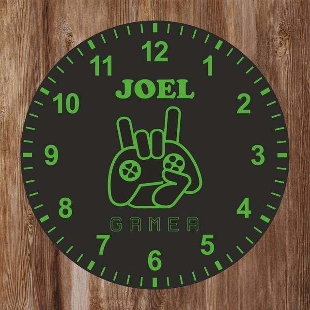 Precision Designs Kids Room Green Gamer Clock - Personalised with Any Name - Size 25cm Wall Mountable - Unique Gift
