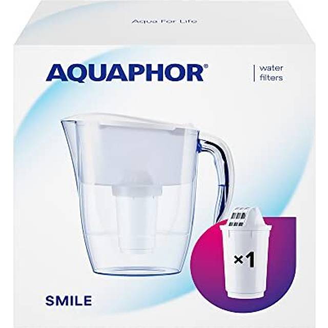 AQUAPHOR Water Filter Jug Smile White incl. 1 A5 Filter with added magnesium I Reduces Limescale & Chlorine I Carafe for 2,9l I Compact & Lightweight