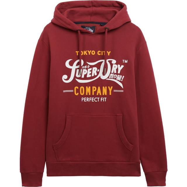 Superdry Men's Perfect Fit Hoodie mit Schriftzug Rot - Größe: L