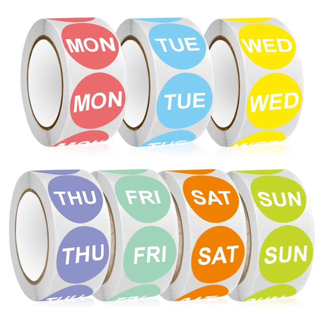 7 Day of the Week Sticker,1 inch Round Dot Food Rotation Labels