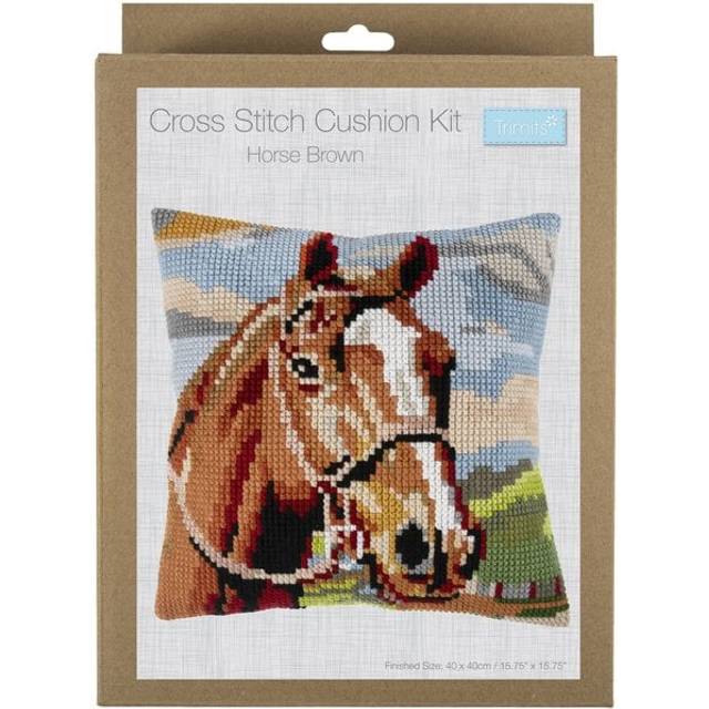 Brown Horse Cross Stitch Cushion Kit - Multicolor