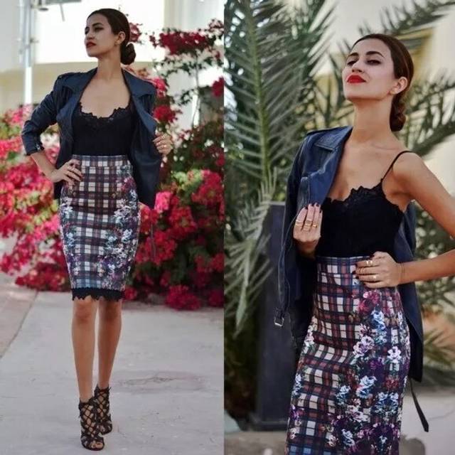 Zara floral check bodycon dress size small ref 1165 940