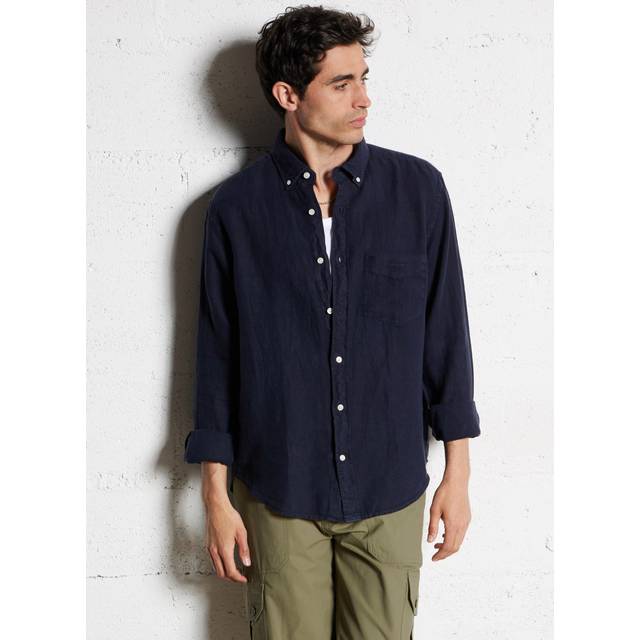 GANT Regular Fit Garment Dyed Linen Shirt Evening Blue