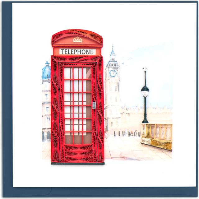Quilling Red London Telephone Box Big Ben Hand-Finished Art Greeting Card