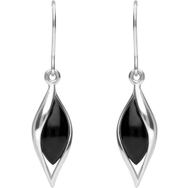Sterling Silver Whitby Jet Graduated Twist Drop Earrings - Silver
