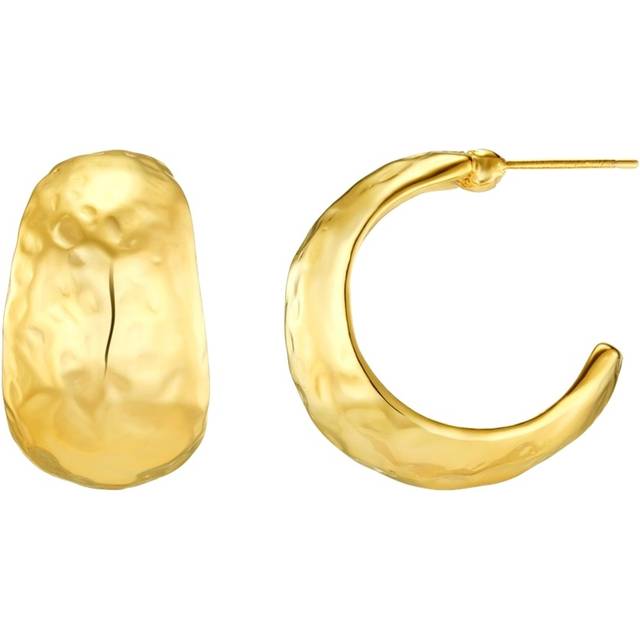 Orelia Polished Hammered Domed Hoop Earrings, Gold