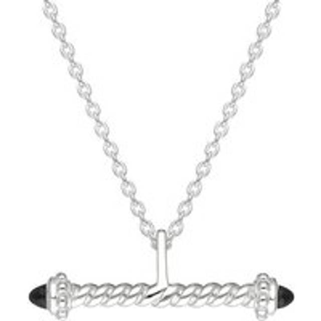 Sterling Silver Whitby Jet Twisted T Bar Necklace - Silver