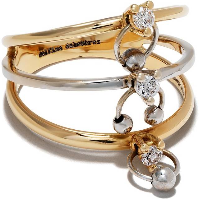 Delfina Delettrez - 18kt yellow and white gold Two-in-One diamond ring piercing triple ring - women - Diamond/18kt Gold - 54