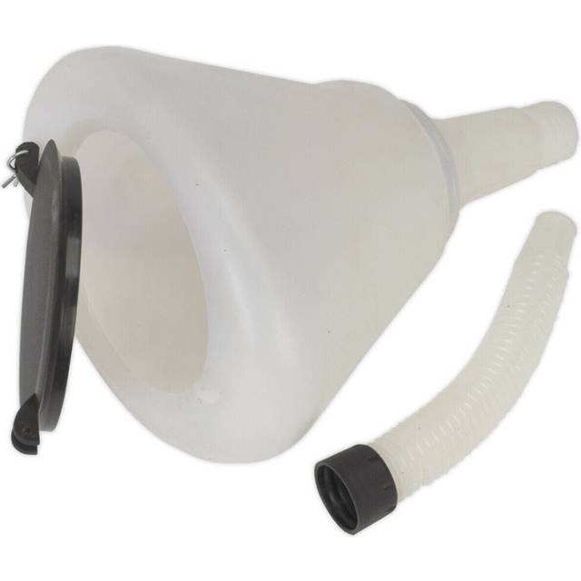 200mm Heavy Duty Funnel with Closing Lid - Removable Flexi Spout - Mesh Filter