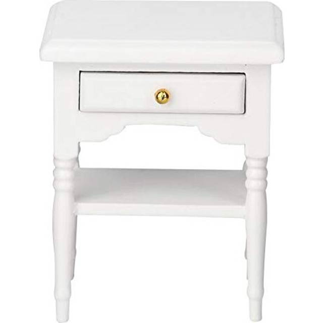 Dollhouse Bedside Table, 1:12 White Mini Wooden Bedroom Scene Play House Decoration Furnishing Articles Bedside Table Model