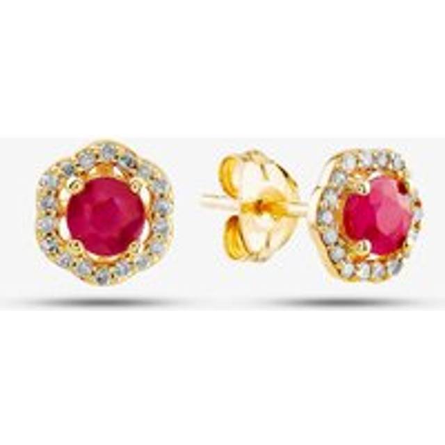 9ct Yellow Gold Ruby & Diamond Halo Stud Earrings OJE1701-R
