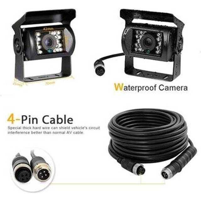 Camecho 12V-24V 4 Pins 18 LEDs IR Night Vision Waterproof Rear View Camera +10M 4 Pins Cable for Car / Bus / Truck / Trailers / Caravan