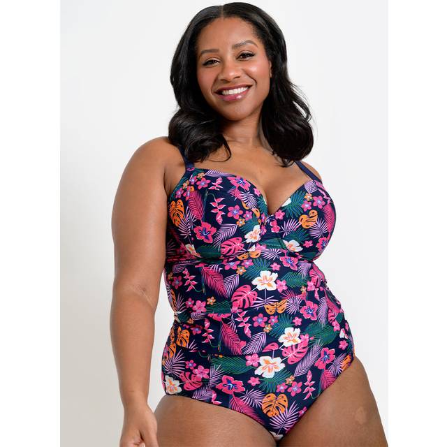 Flirtelle balcony tankini top hawaii sands padded womens swimwear navy size d-k