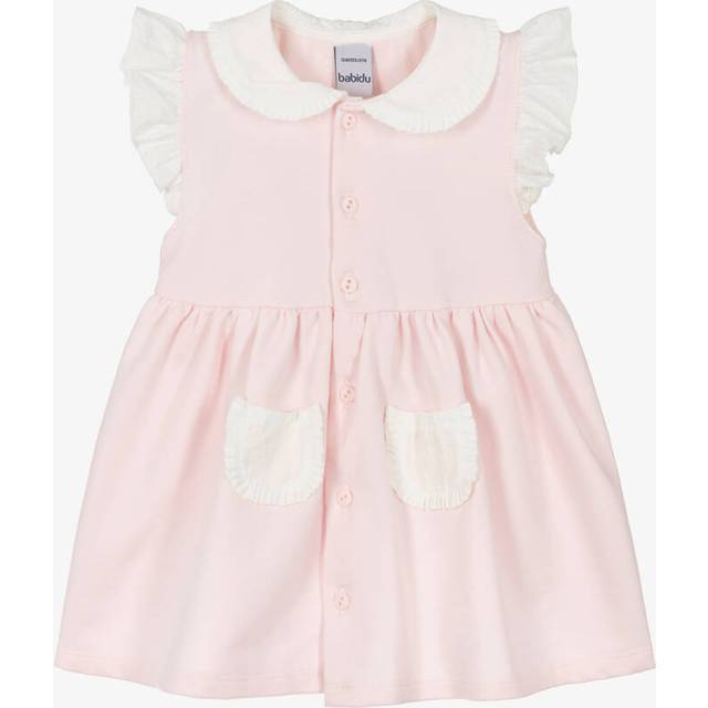 Babidu Girls Pink Cotton Jersey Dress With Seersucker Trims - 3 month
